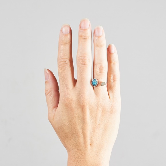 TAI RING WITH LABRADORITE & DARK BLUE OPAQUE STONE - Picture 4 of 7